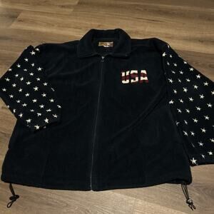 Bear Ridge Outfitters USA Flag Stars and Stripes Blue Fleece Jacket Sz XL Zip Up